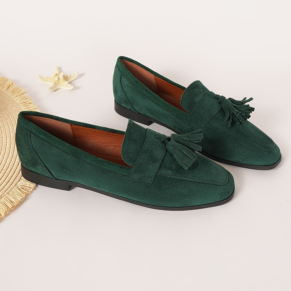 Suede Tassel Loafers – Women's Flat Slip-On Round Toe