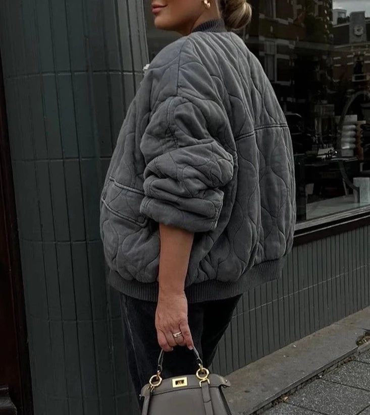 Oversized Quilted Bomber Jacket – Women's Zip-Up Padded Jacket