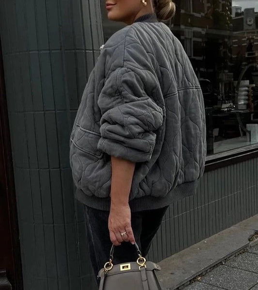 Oversized Quilted Bomber Jacket – Women's Zip-Up Padded Jacket