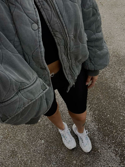 Oversized Quilted Bomber Jacket – Women's Zip-Up Padded Jacket