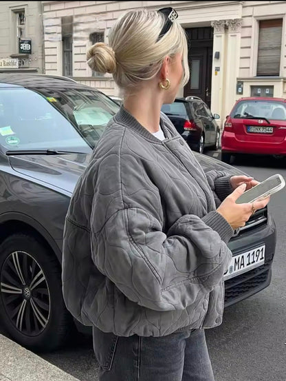 Oversized Quilted Bomber Jacket – Women's Zip-Up Padded Jacket