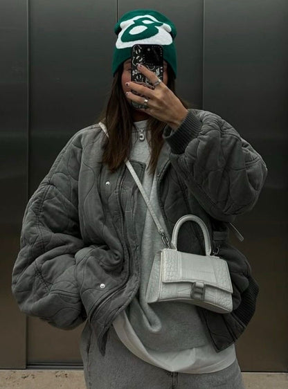 Oversized Quilted Bomber Jacket – Women's Zip-Up Padded Jacket