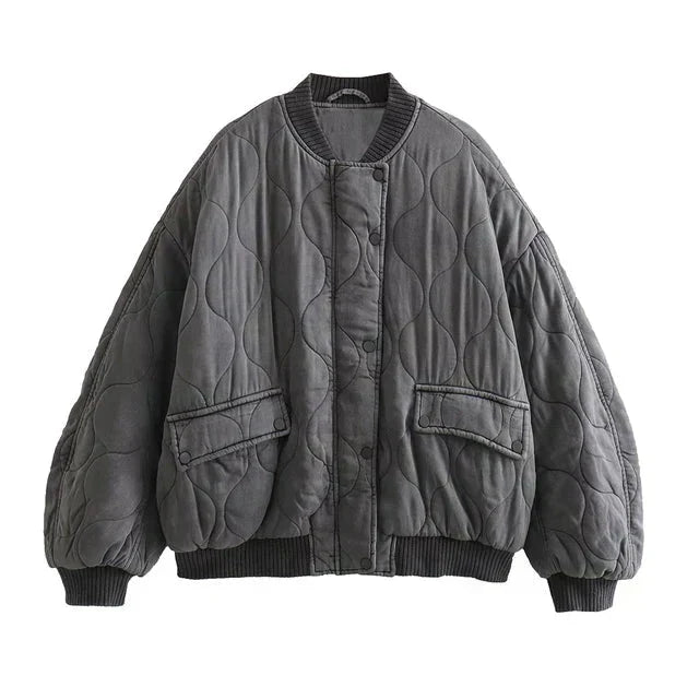 Oversized Quilted Bomber Jacket – Women's Zip-Up Padded Jacket