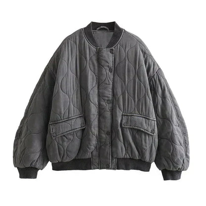 Oversized Quilted Bomber Jacket – Women's Zip-Up Padded Jacket