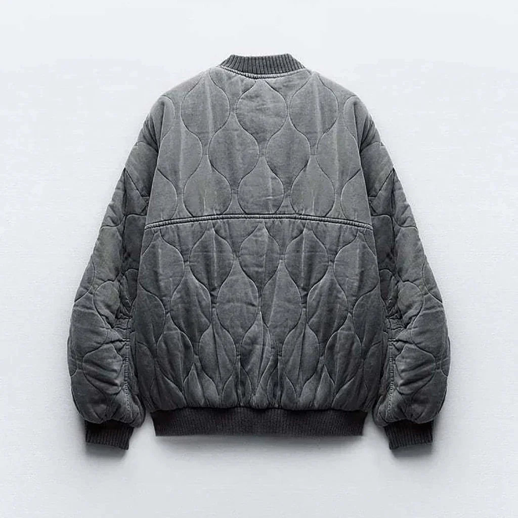 Oversized Quilted Bomber Jacket – Women's Zip-Up Padded Jacket