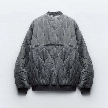 Oversized Quilted Bomber Jacket – Women's Zip-Up Padded Jacket