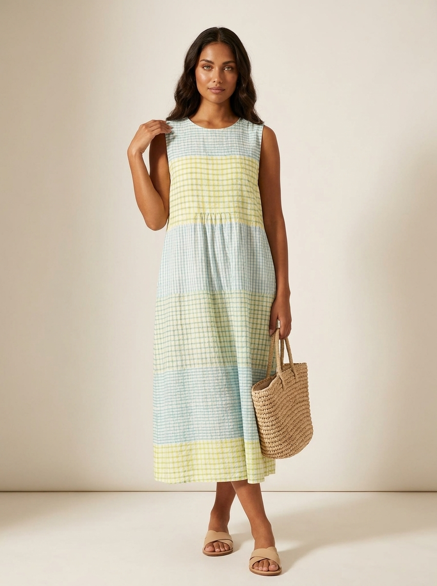 Women's Printed Midi Dress – Sleeveless Flowy Summer Dress with Pockets