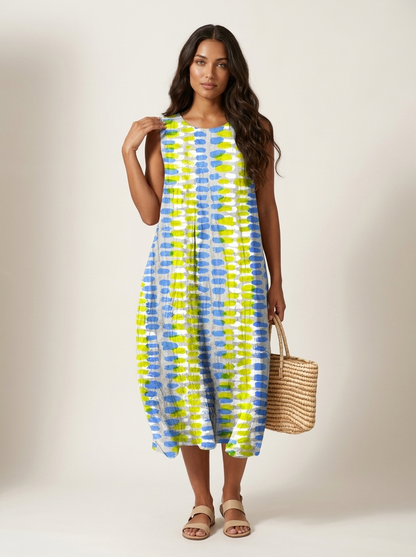 Women's Printed Midi Dress – Sleeveless Flowy Summer Dress with Pockets