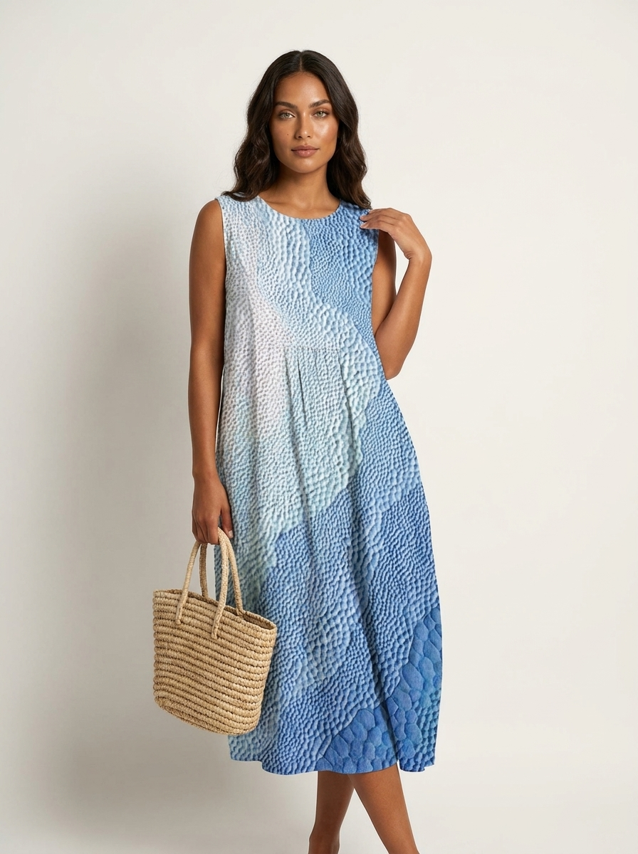 Women's Printed Midi Dress – Sleeveless Flowy Summer Dress with Pockets