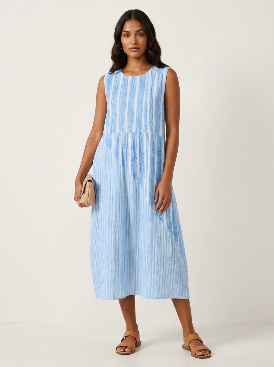 Women's Printed Midi Dress – Sleeveless Flowy Summer Dress with Pockets