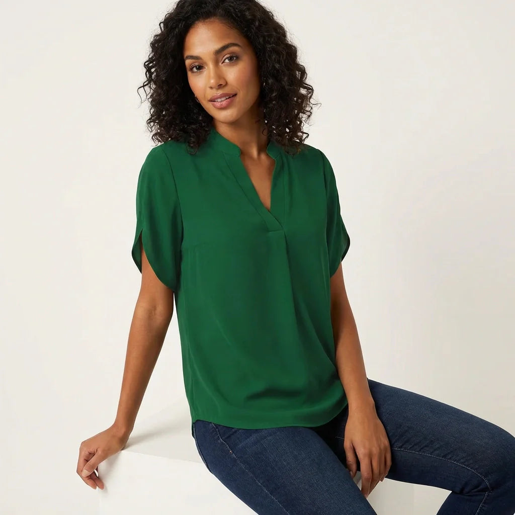 Women's V-Neck Summer Blouse – Flowy Short Sleeve Lightweight Top