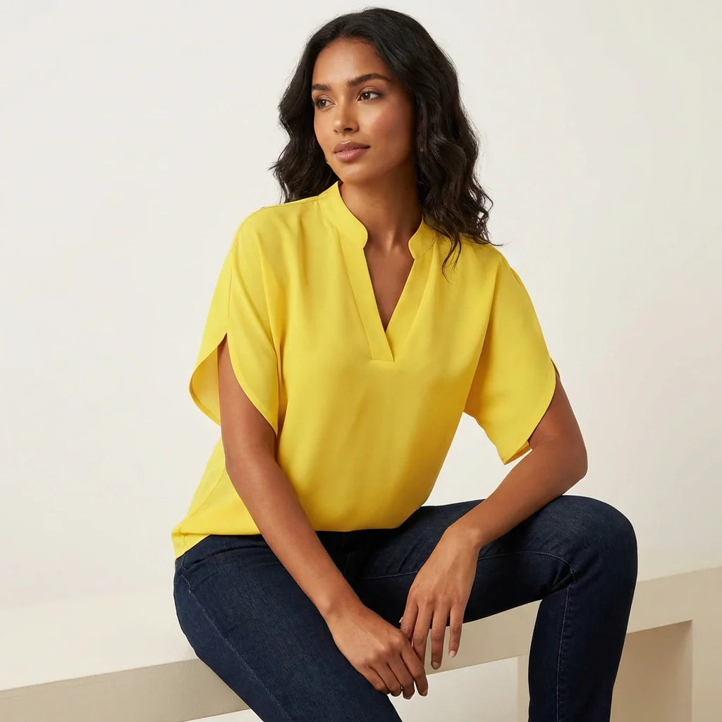 Women's V-Neck Summer Blouse – Flowy Short Sleeve Lightweight Top
