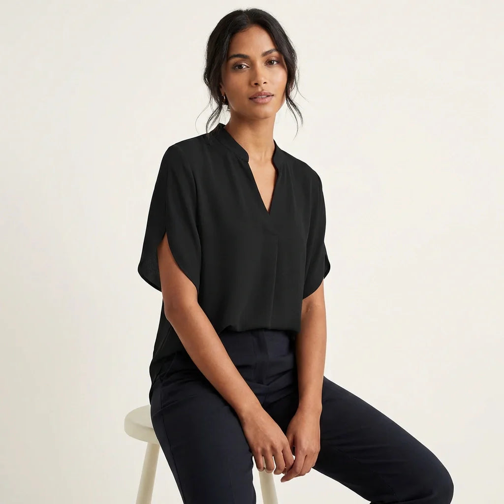 Women's V-Neck Summer Blouse – Flowy Short Sleeve Lightweight Top