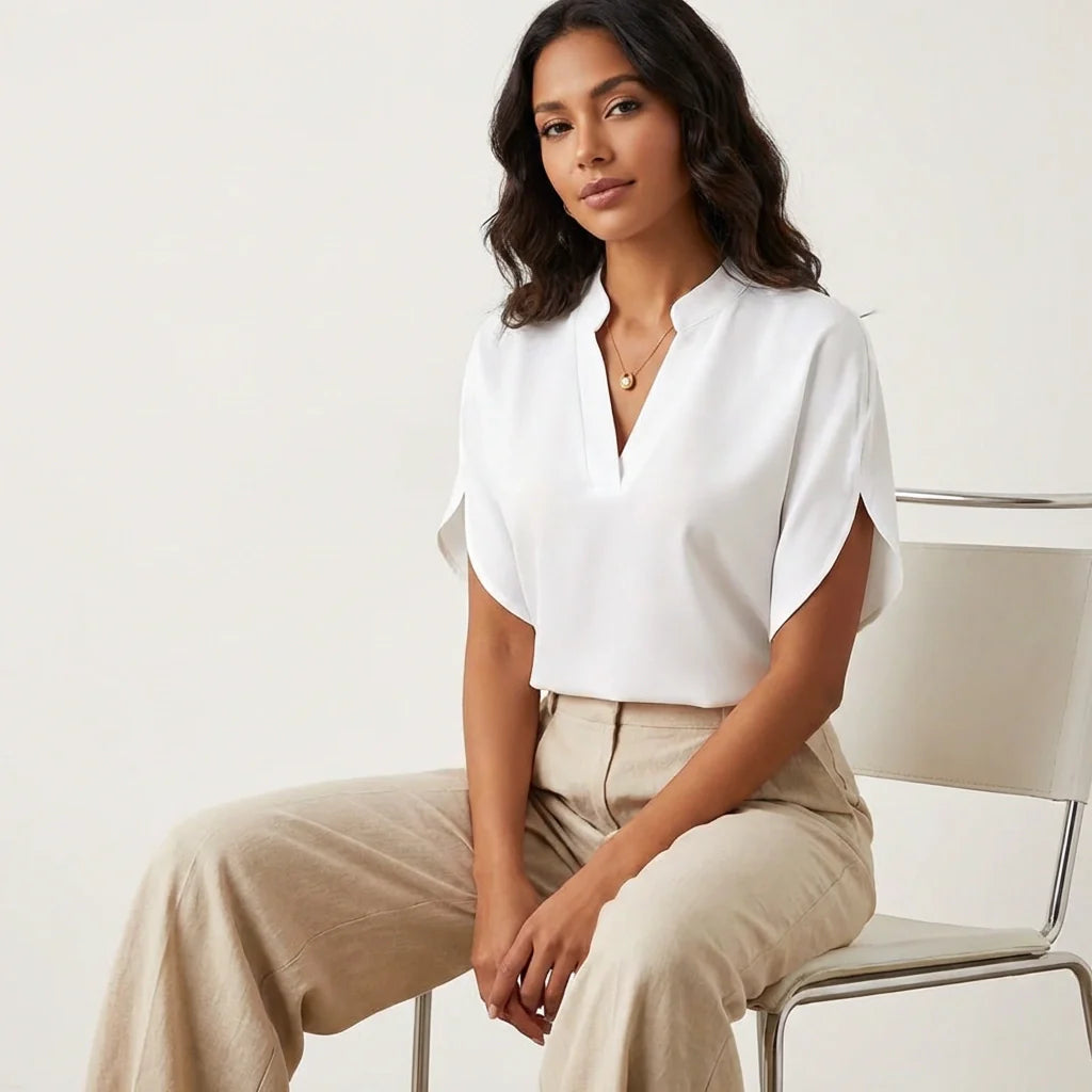 Women's V-Neck Summer Blouse – Flowy Short Sleeve Lightweight Top