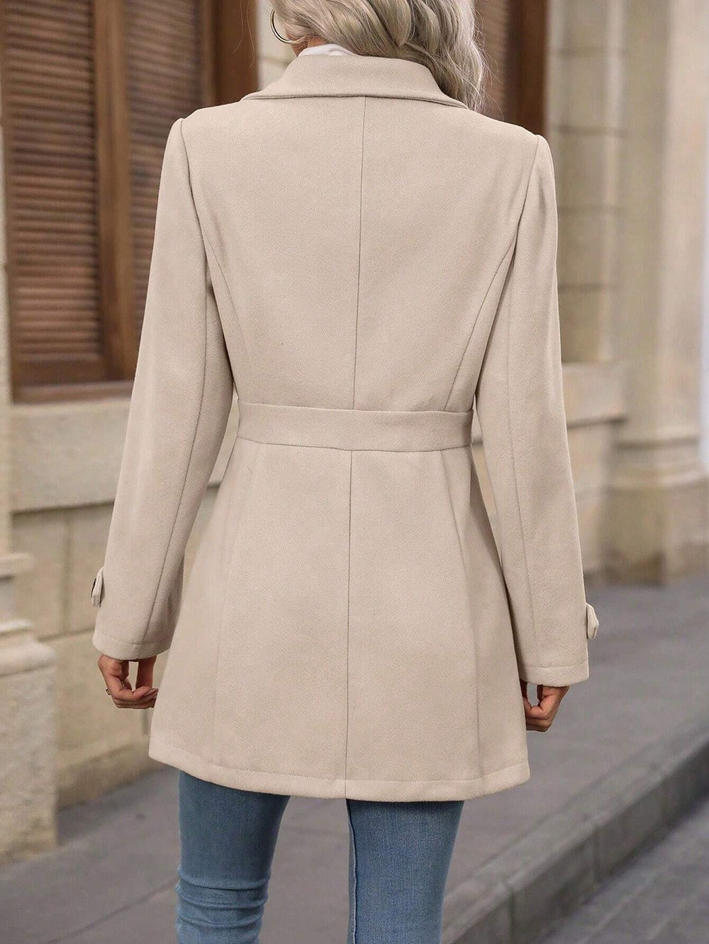 Belted Wool-Blend Trench Coat – Single-Breasted Knee-Length Coat