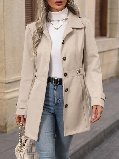 Belted Wool-Blend Trench Coat – Single-Breasted Knee-Length Coat