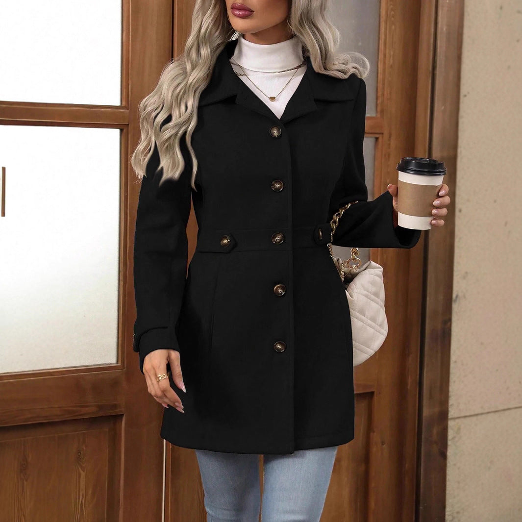 Belted Wool-Blend Trench Coat – Single-Breasted Knee-Length Coat