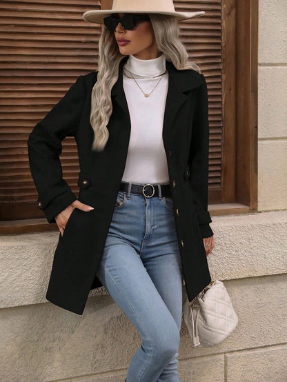 Belted Wool-Blend Trench Coat – Single-Breasted Knee-Length Coat