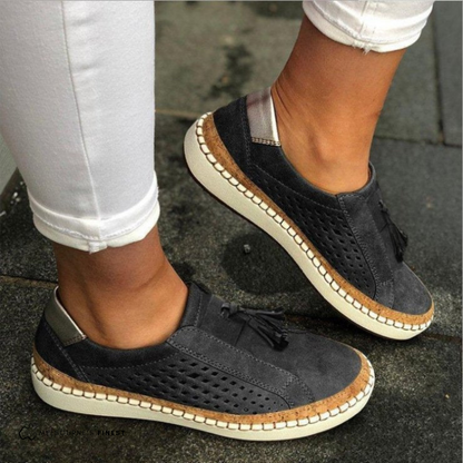 Perforated Suede Slip-On Sneakers – Tassel Detail Cork Sole