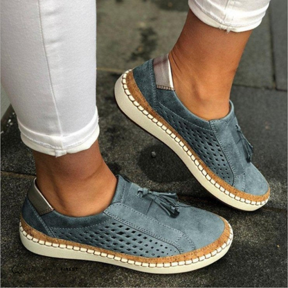 Perforated Suede Slip-On Sneakers – Tassel Detail Cork Sole