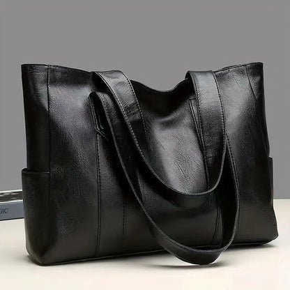 Large Faux Leather Tote Bag – Spacious Shoulder Bag for Work and Daily Use