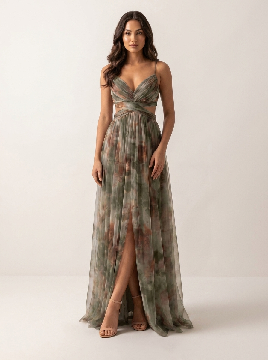 Women's Watercolor Floral Maxi Dress – Spaghetti Strap – Elixy Supply