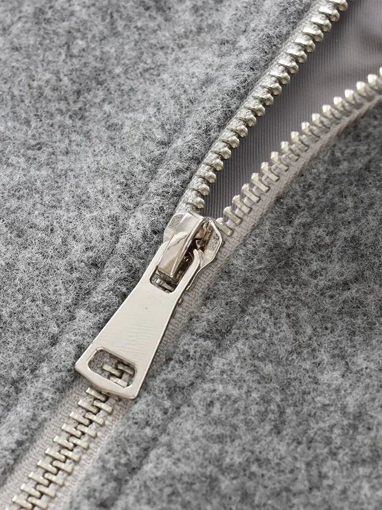 Cropped Bomber Jacket Women – Zip-Up Balloon Sleeve Loose Fit