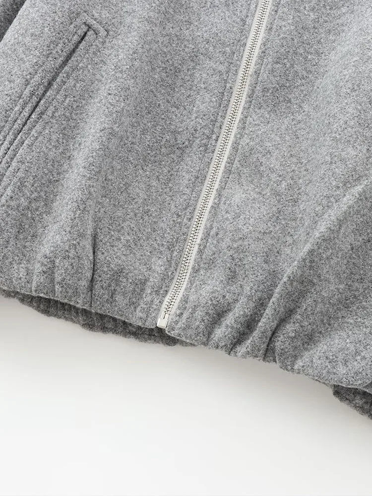 Cropped Bomber Jacket Women – Zip-Up Balloon Sleeve Loose Fit