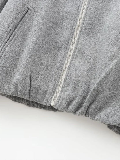 Cropped Bomber Jacket Women – Zip-Up Balloon Sleeve Loose Fit