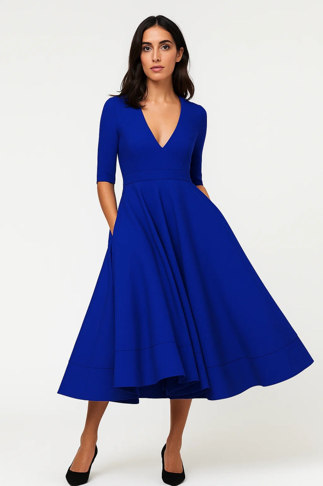 fit and flare midi dress with 3 4 sleeves A-Line – Deep V-Neck 3/4 Sleeve Flared – Elixy Supply Shoe Size:9.5 USA DENIM CUTOUT MAXI DRESS Men's round boots Partial/Placket