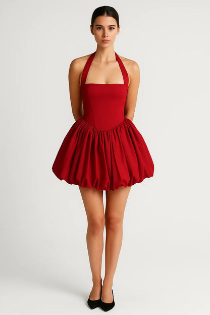 Halter Neck Bubble Skirt Mini Dress – Polka Dot Party Dress