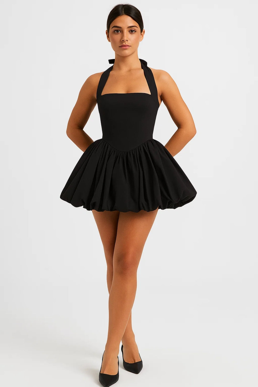 Halter Neck Bubble Skirt Mini Dress – Polka Dot Party Dress