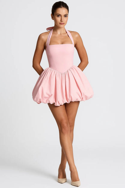 Halter Neck Bubble Skirt Mini Dress – Polka Dot Party Dress