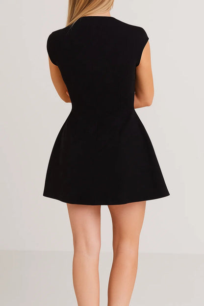 Mock Neck A-Line Mini Dress – Cap Sleeve Fit and Flare