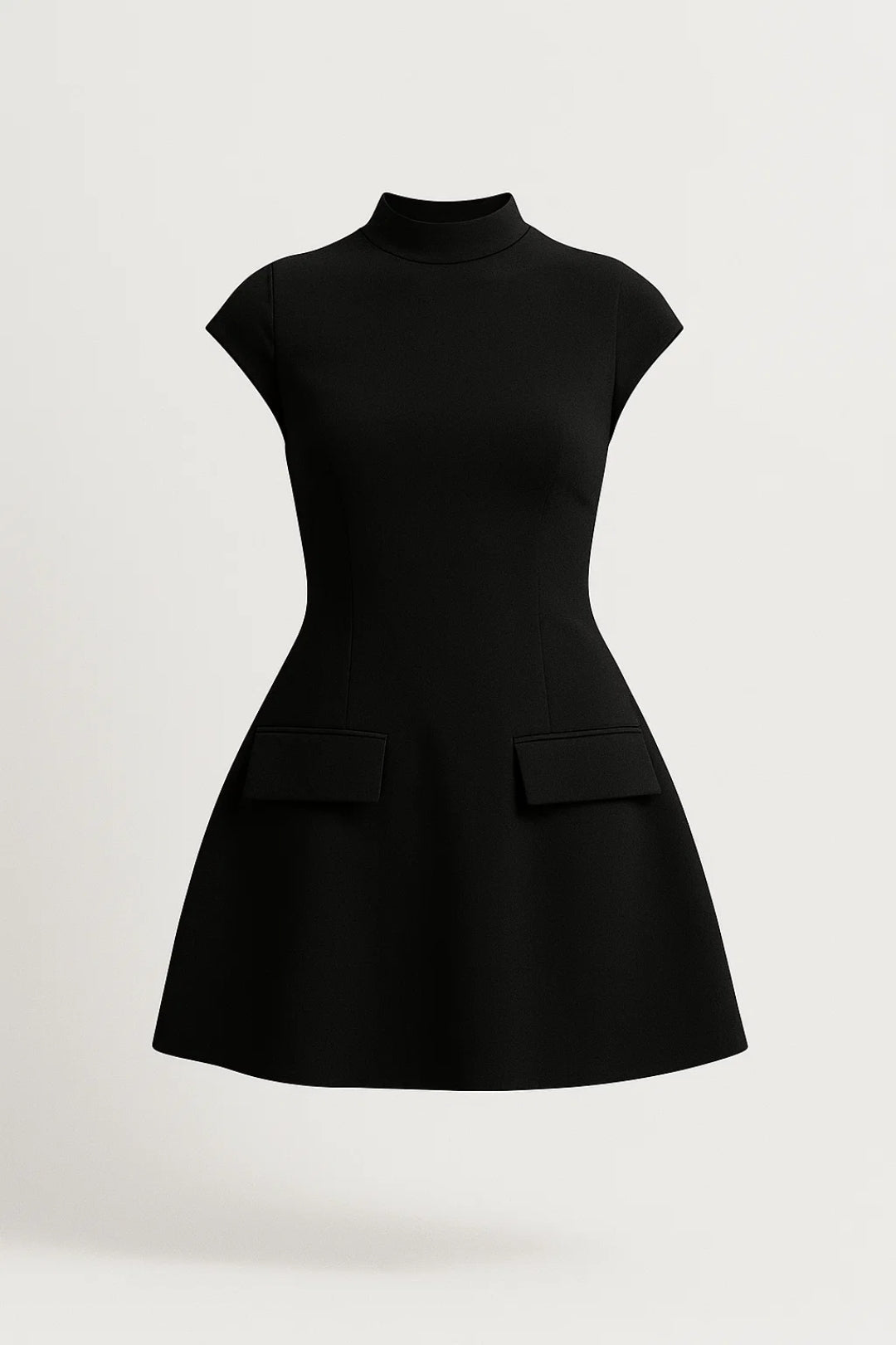 Mock Neck A-Line Mini Dress – Cap Sleeve Fit and Flare