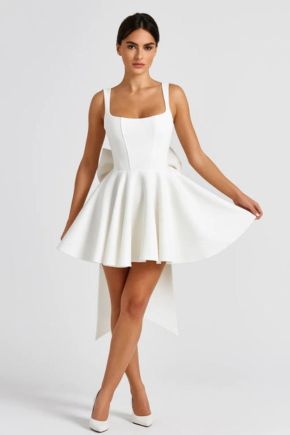 Bow Back Mini Dress – Square Neck A-Line Backless Party Dress