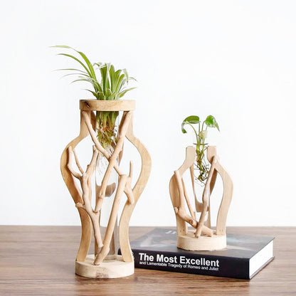 Natural Wooden Flower Vase | Unique Indoor Plant Decoration