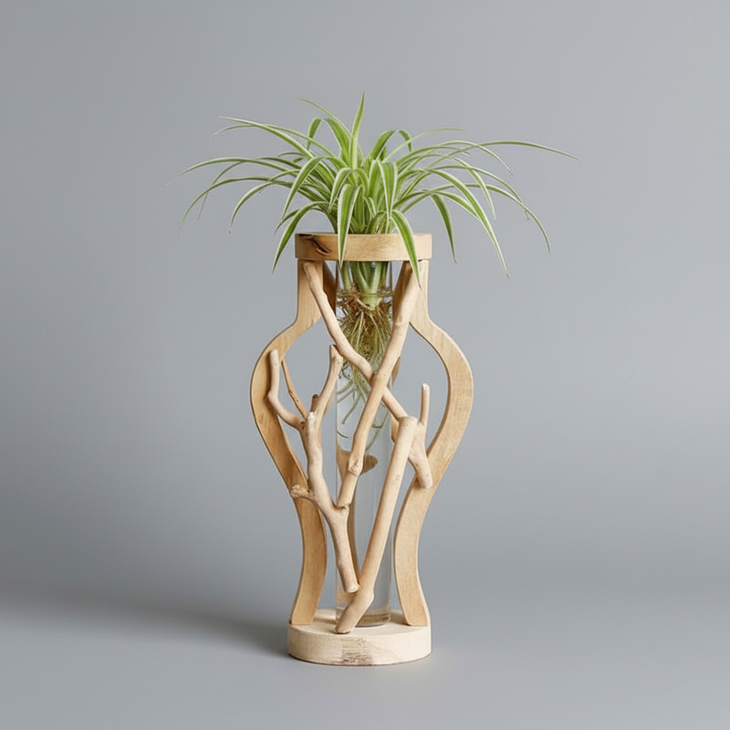 Natural Wooden Flower Vase | Unique Indoor Plant Decoration