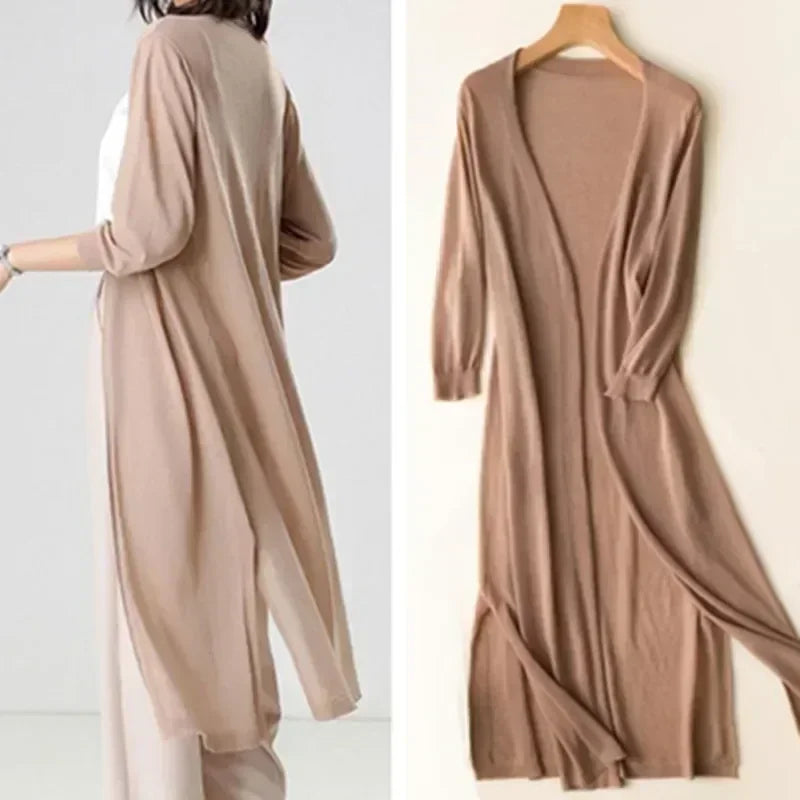 Knit Duster Cardigan – Open Front Maxi Layering Cardigan