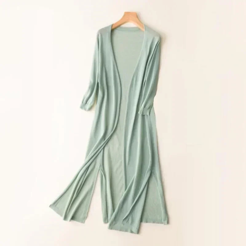 Knit Duster Cardigan – Open Front Maxi Layering Cardigan