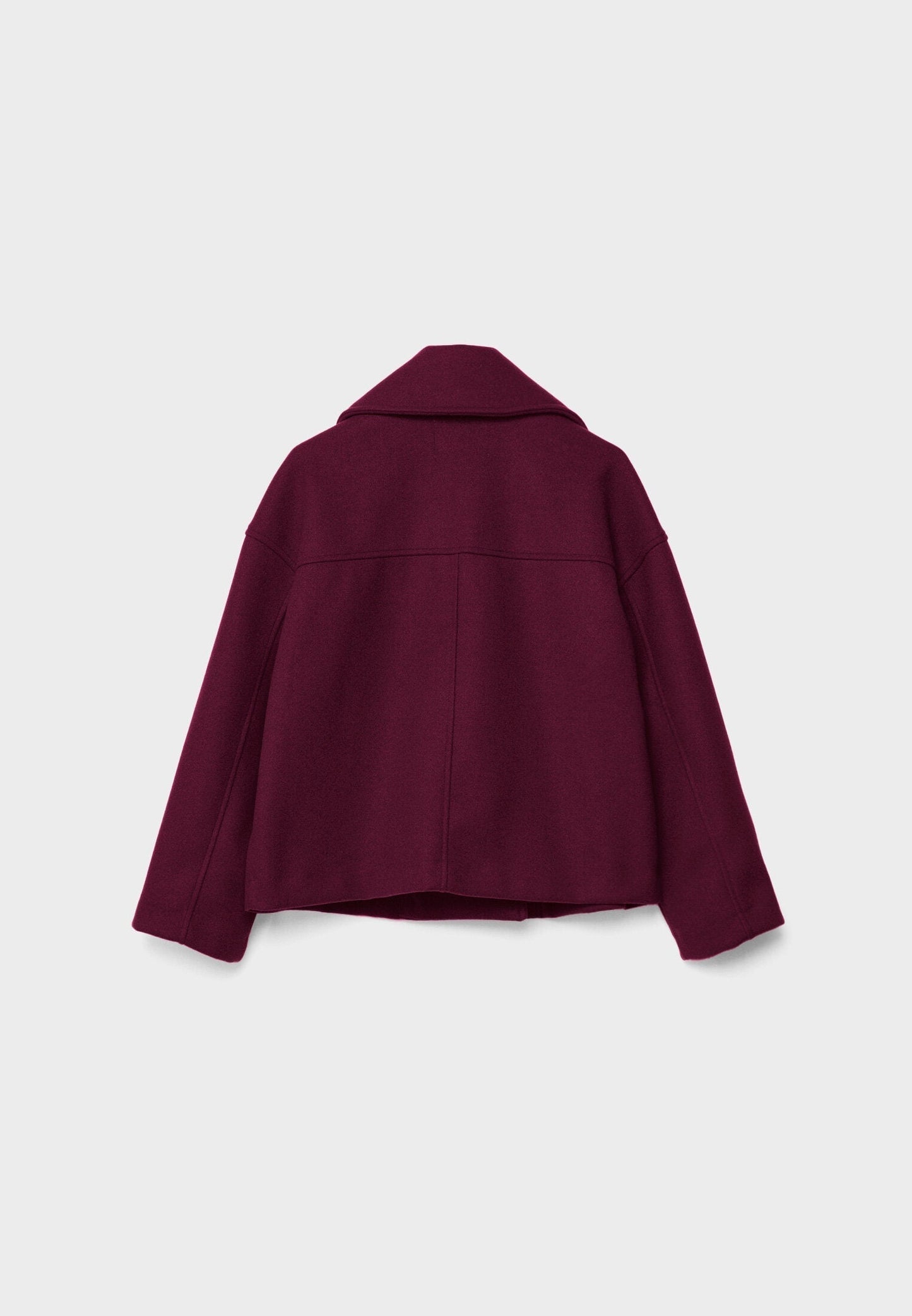 Cropped Double-Breasted Wool-Blend Coat – Lapel Collar Long Sleeve