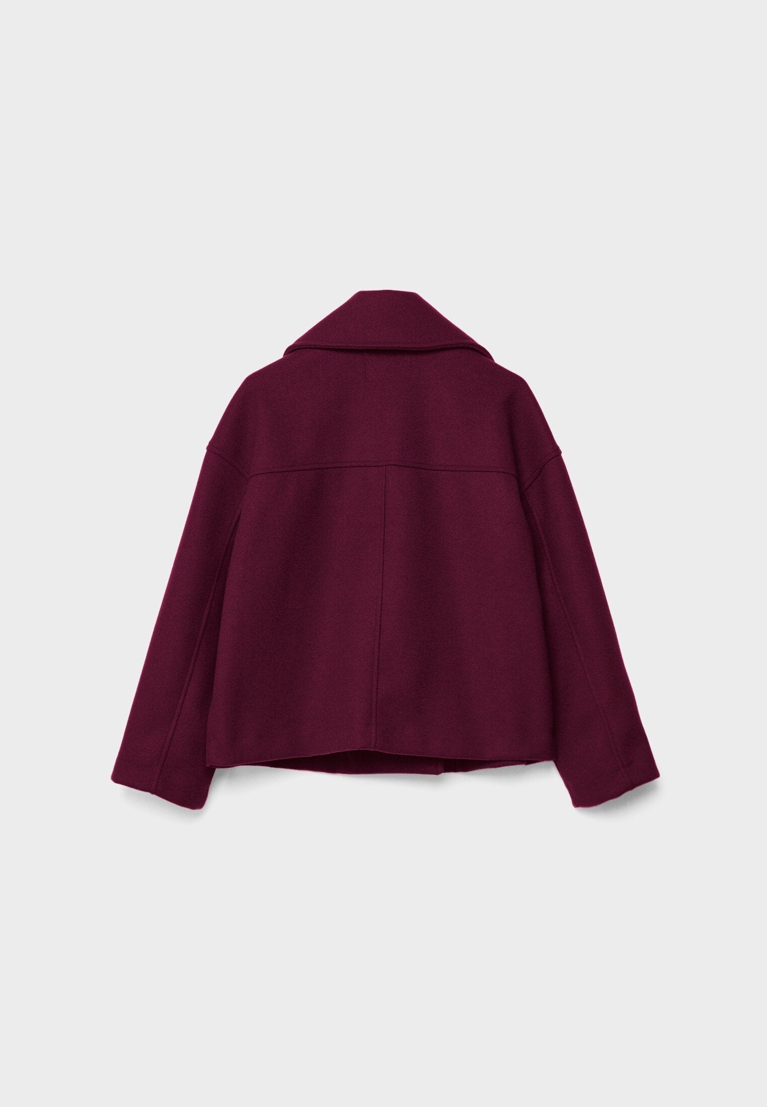 Cropped Double-Breasted Wool-Blend Coat – Lapel Collar Long Sleeve