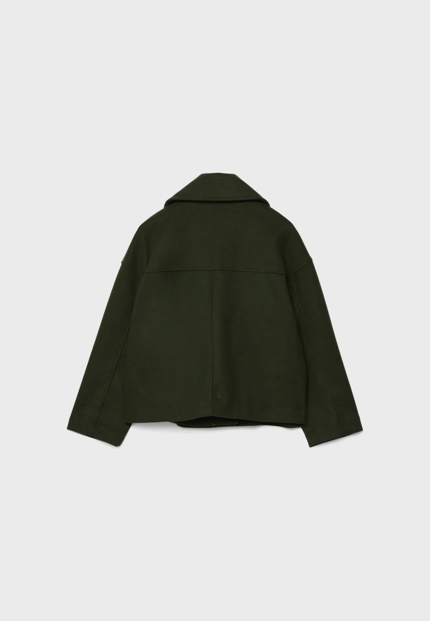 Cropped Double-Breasted Wool-Blend Coat – Lapel Collar Long Sleeve