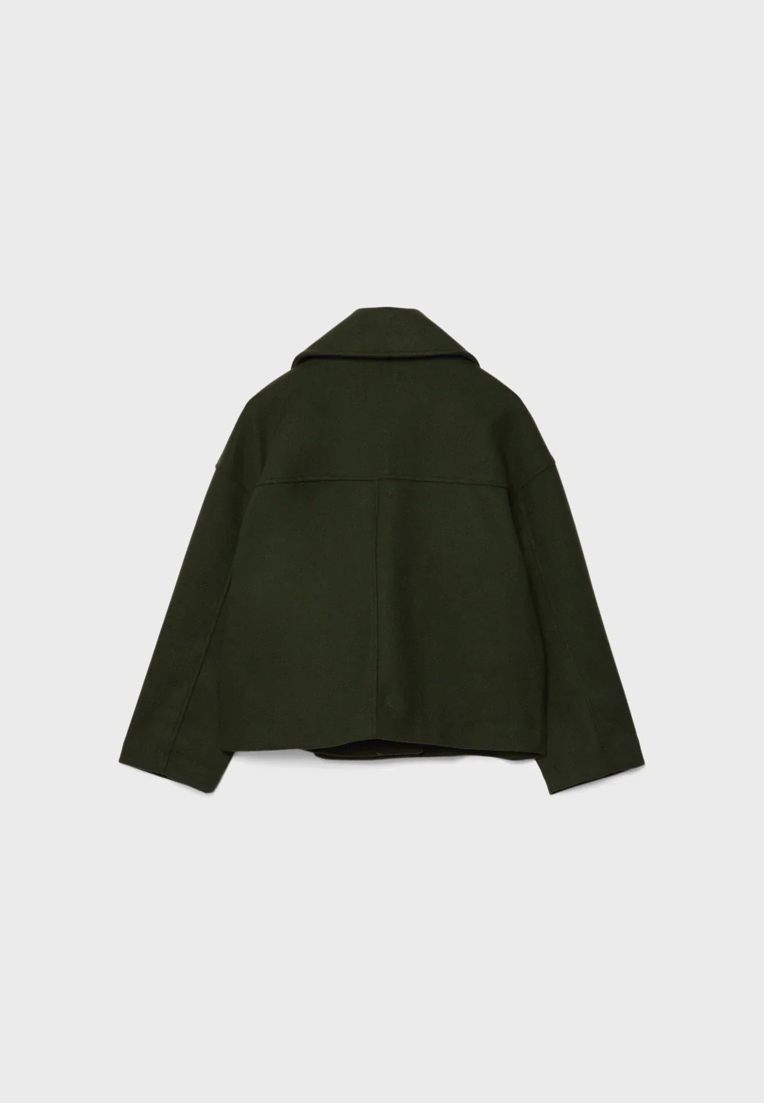 Cropped Double-Breasted Wool-Blend Coat – Lapel Collar Long Sleeve