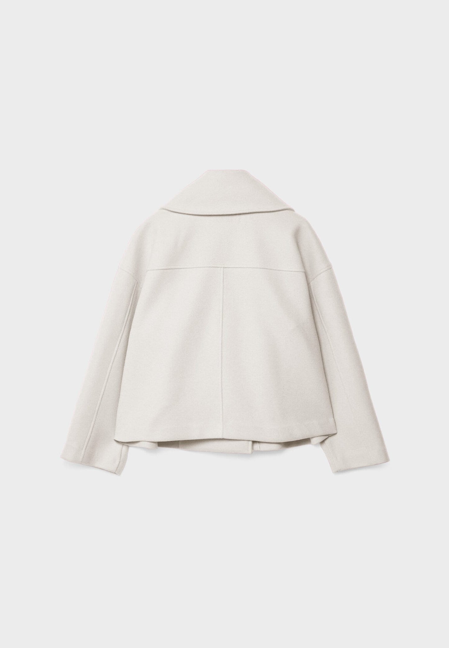 Cropped Double-Breasted Wool-Blend Coat – Lapel Collar Long Sleeve
