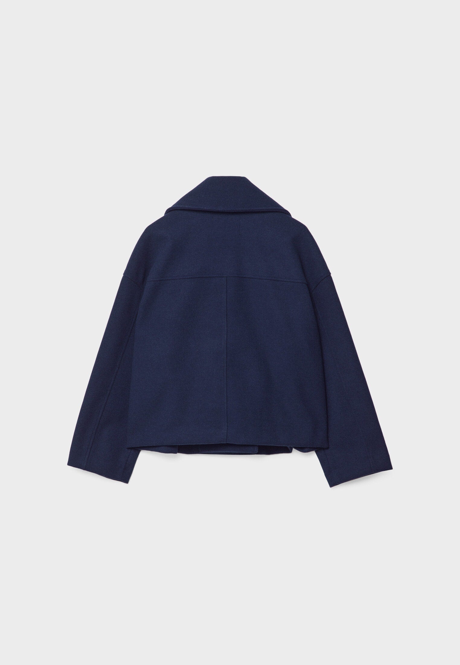 Cropped Double-Breasted Wool-Blend Coat – Lapel Collar Long Sleeve