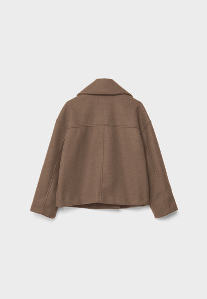 Cropped Double-Breasted Wool-Blend Coat – Lapel Collar Long Sleeve