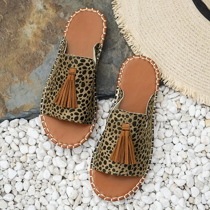 Boho Print Slip-On Sandals – Flat Open Toe Fringe Summer Slides
