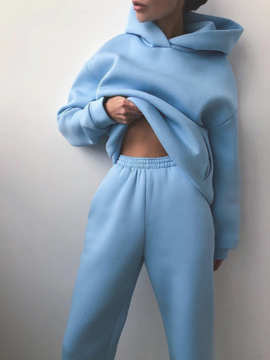 Oversized Hoodie Sweatsuit Set – Two-Piece Pullover Hoodie and Wide-Leg Sweatpants