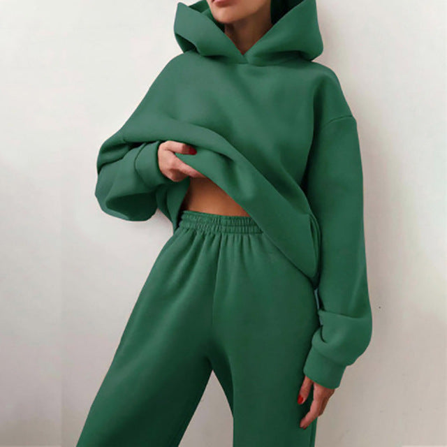 Oversized Hoodie Sweatsuit Set – Two-Piece Pullover Hoodie and Wide-Leg Sweatpants